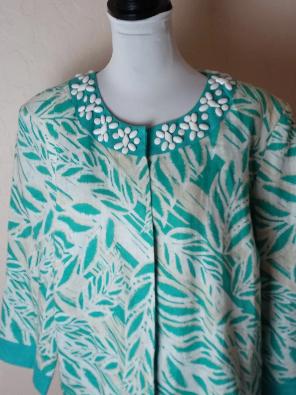 JM Collection Turquoise Linen Jacket - Picture 2 of 6